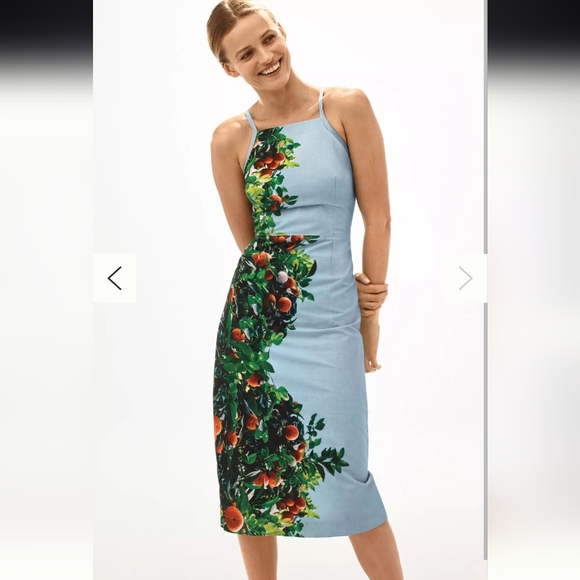 NWT Anthropologie Maeve Orange Bough Blue High Square Neck Pencil Dress, Size 10 - Picture 4 of 6